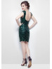 Tutu Sheer Neckline Coral Beaded Tulle Knee Length Prom Dress